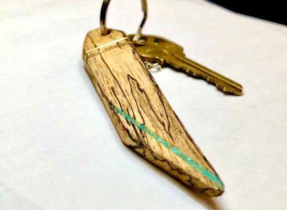 Wooden Keychain with Turquoise, Gold Inlay Keychain, 14K Gold Detail, Key Holder, Unique Gift, Elegant Design