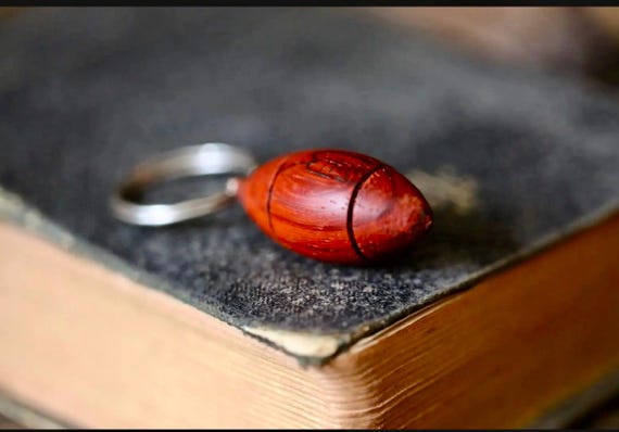 Wooden  Football Keychain, Padauk Red Wood, Handmade Key Holder, Wood Keyring, Gift for Him, Unique Keychain, Natural Wood Gift