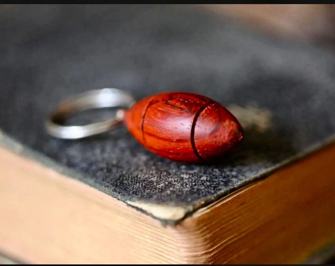 Wooden  Football Keychain, Padauk Red Wood, Handmade Key Holder, Wood Keyring, Gift for Him, Unique Keychain, Natural Wood Gift