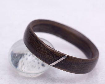 925 silver line and wood men wedding ring handmade in Canada