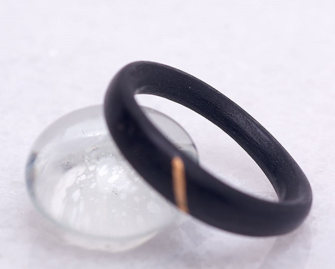 Black ebony women engagement ring inlaid with 14k gold Etsy