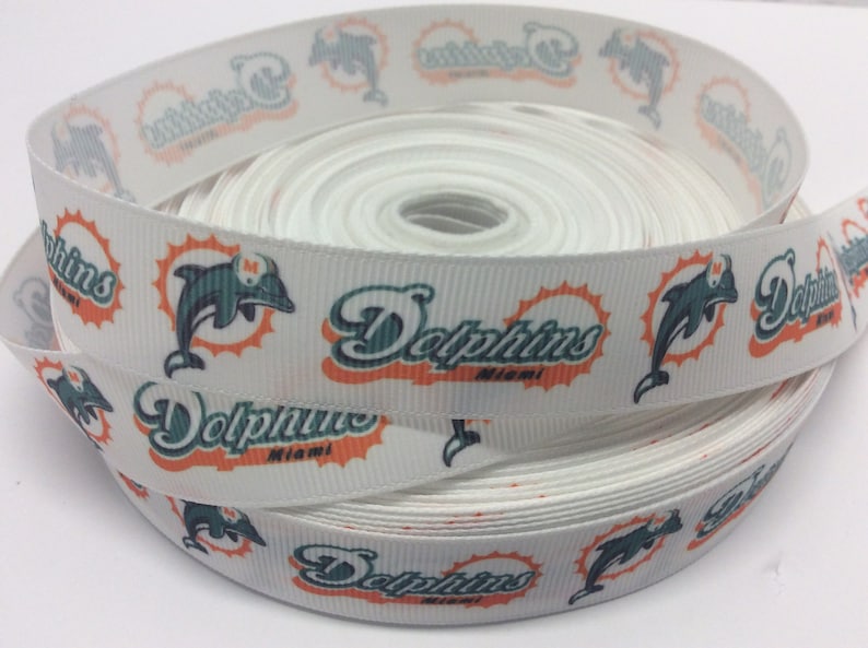 GROSGRAIN MIAMI DOLPHINS FOOTBALL 7//8/" INCH RIBBON FOR HAIR BOW DIY CRAFTS