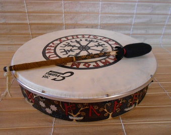 Vegan Shaman Drum 16'' with stick - Runes