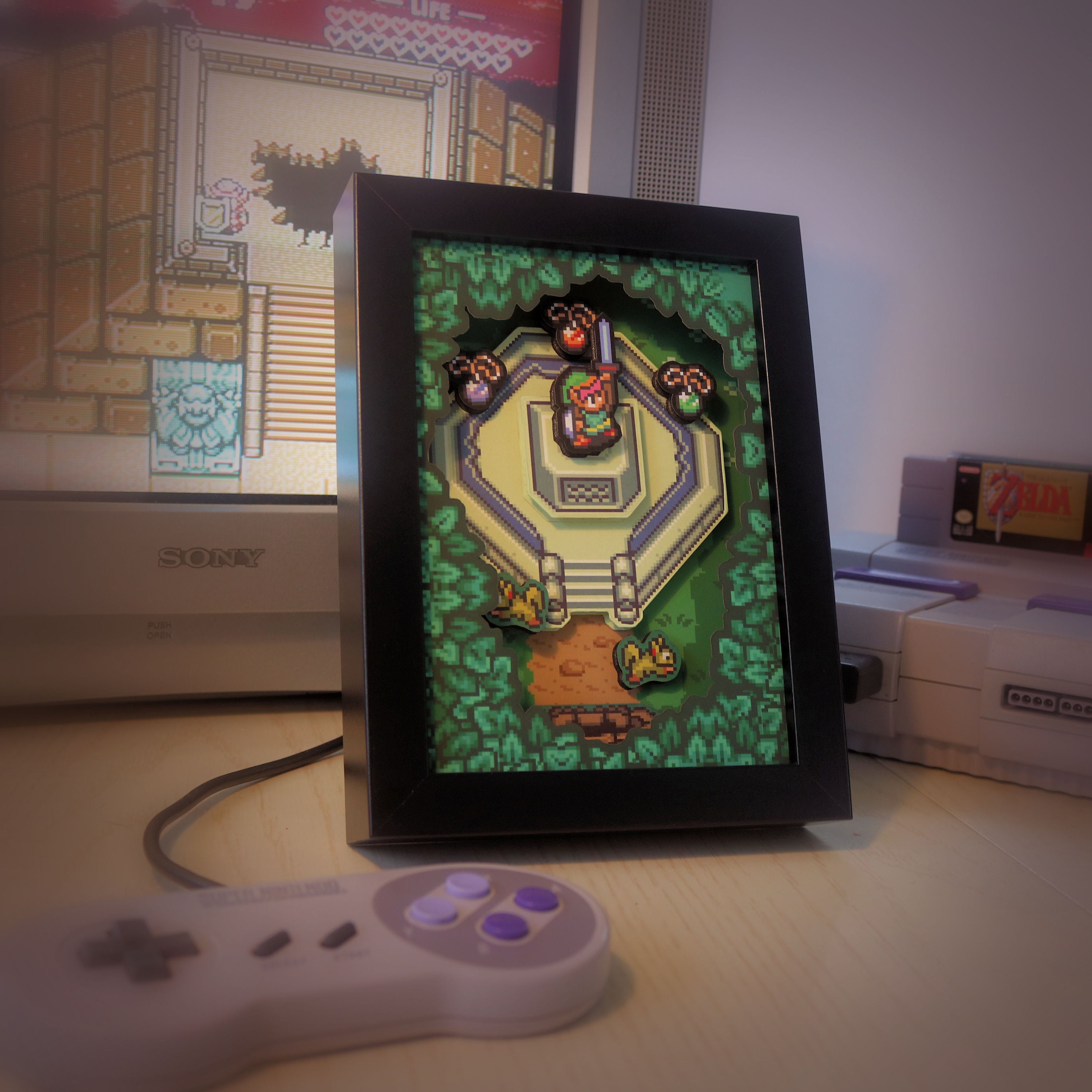 Zelda 3D Shadow Box with Master Sword from Legend of Zelda A Link to