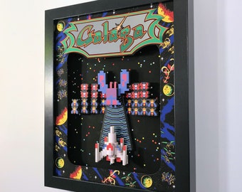 Galaga Arcade Game 3D Shadow Box 8x10 Diorama Game Room Decor by Glitch Artwork