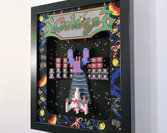 Galaga Arcade Game 3D Shadow Box 8x10 Diorama Game Room Decor by Glitch Artwork