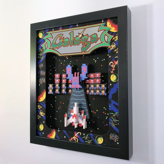 Galaga Arcade Game 3D Shadow Box 8x10 Diorama Game Room Decor by Glitch Artwork