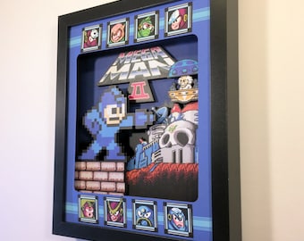 Mega Man 2 Shadow Box for Nintendo (NES) with layered 3D effect in the 8bit Style (Hand made)