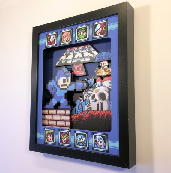 Mega Man 2 Shadow Box for Nintendo (NES) with layered 3D effect in the 8bit Style (Hand made)