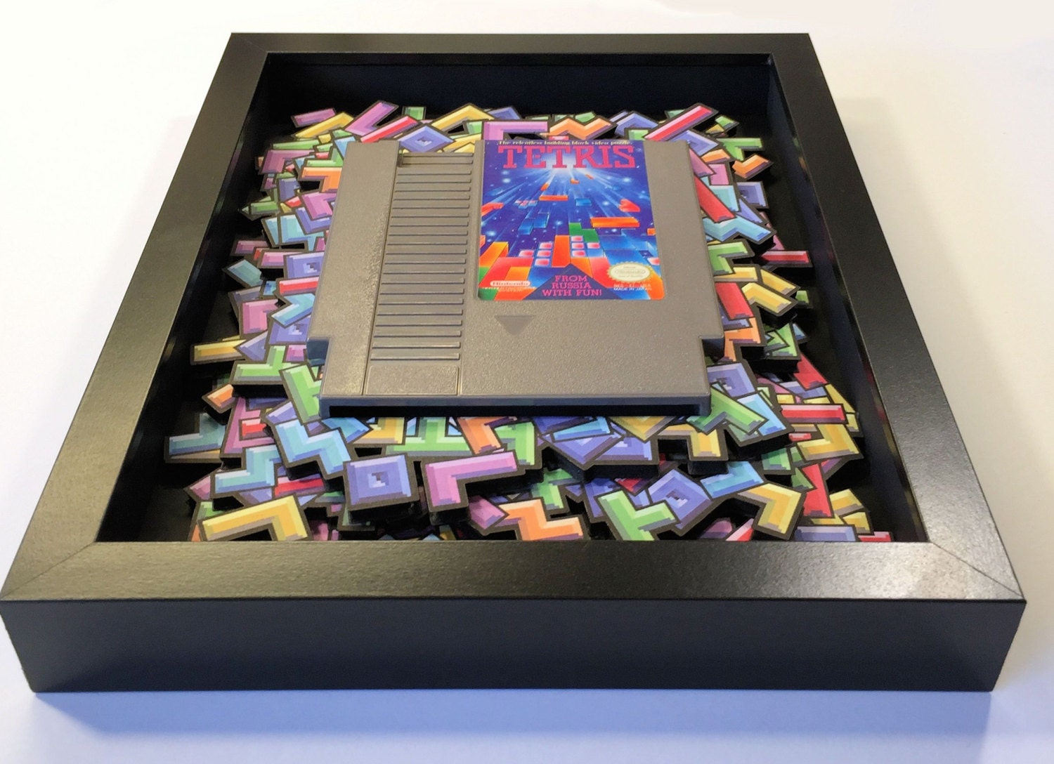 Tetris 3d Shadow Box With Optional Replica Cartridge Holder In Ninendo Arcade 8bit Style