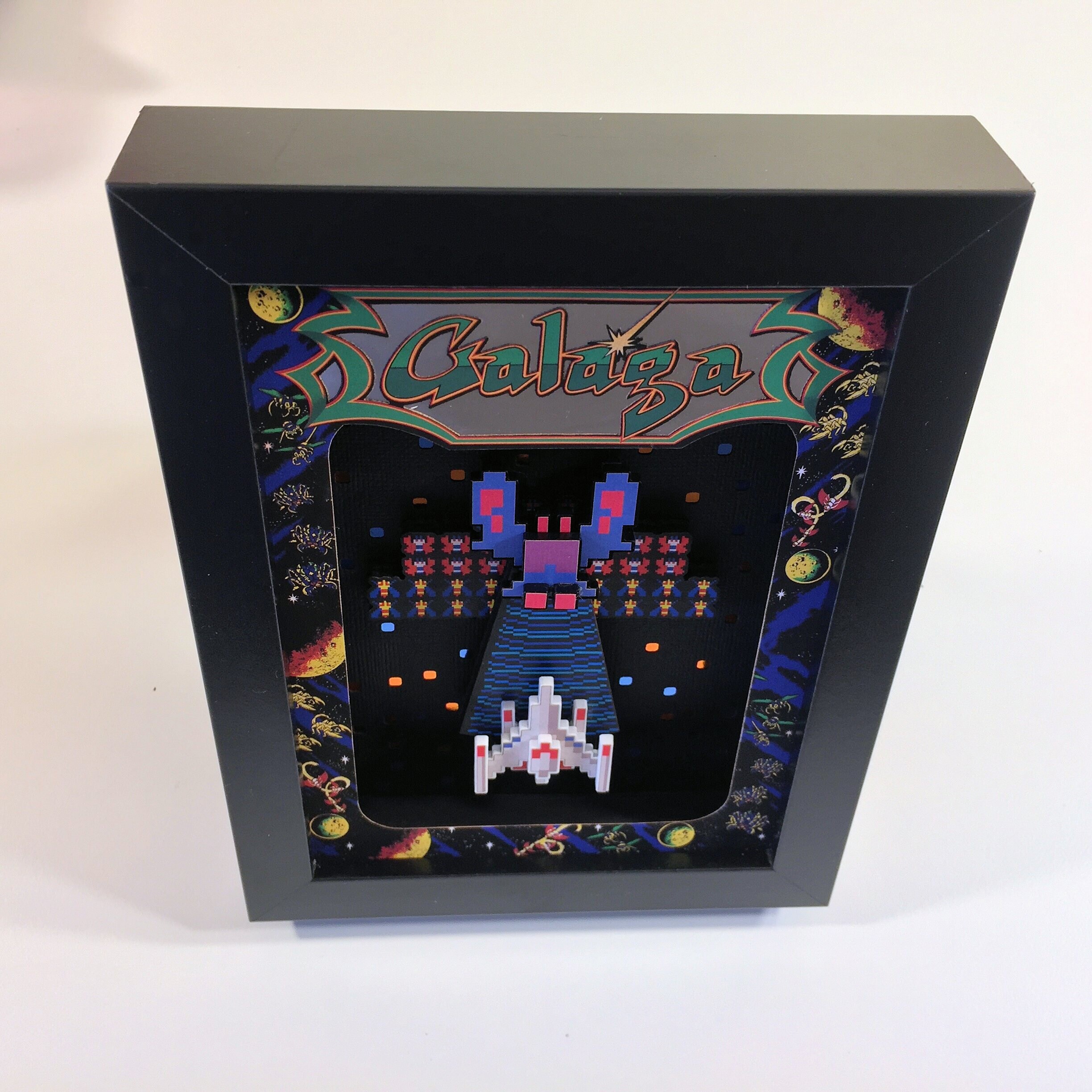 Galaga Arcade Game 3D Shadow Box 5x7 Diorama