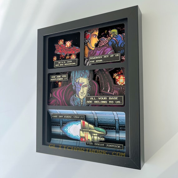 Zero Wing All Your Base Are Belong To Us Shadowbox 8x10 Classic Retrogaming Art Shadow Box Diorama by Glitch Artwork