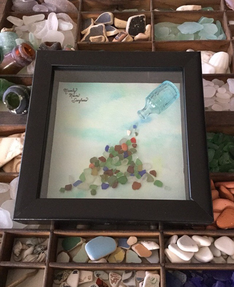 Treasures Framed Sea Glass Art Nautical Home Décor Etsy