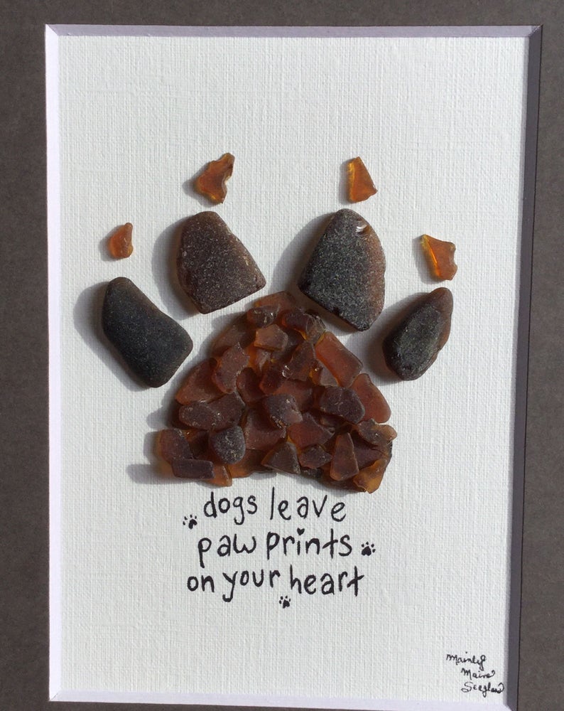 Sea Glass Art Dog Paw Print Framed Seaglass Art Pet Lover Etsy