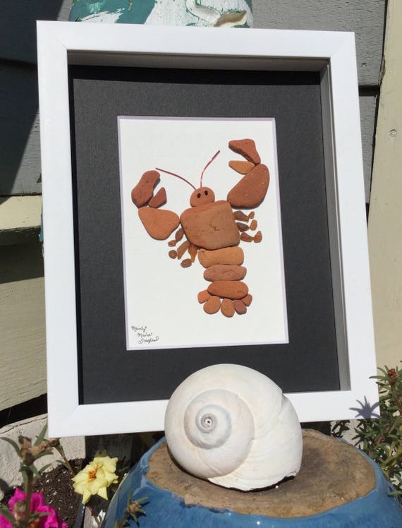 Maine Beach D\u00e9cor Wall Art Coastal D\u00e9cor Nautical Gift Lobster Shadowbox Art Framed Sea Glass Art Lobstah Nautical D\u00e9cor