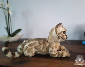 Snow bengal kitten Aurea, poseable stuffed toy