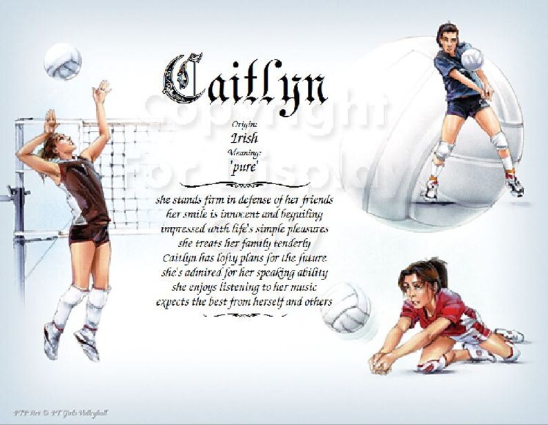 Girls Volleyball Personalized Name Meaning Print Etsy