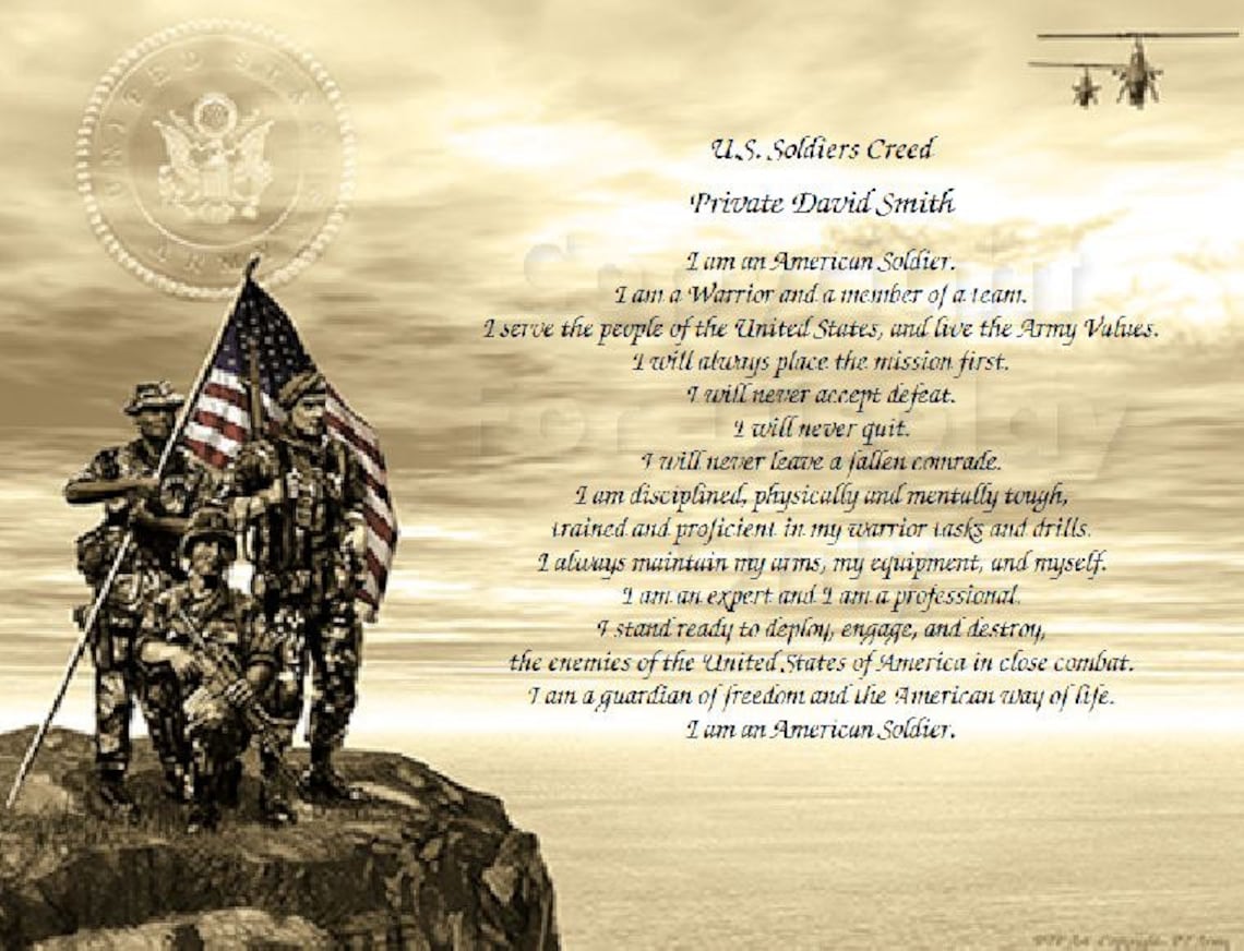 U S Army Soldier #39 s Creed Personalized Print Etsy