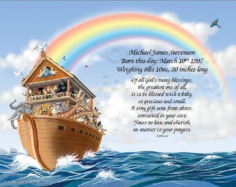 Noah's Ark New Baby Birth Information Personalized Poetry Print