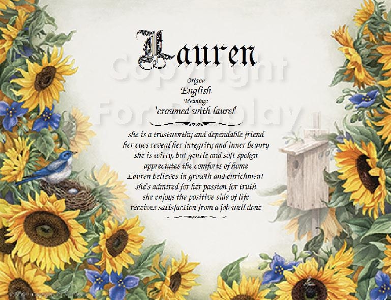 Personalized Sunflower Name Meaning Print Etsy