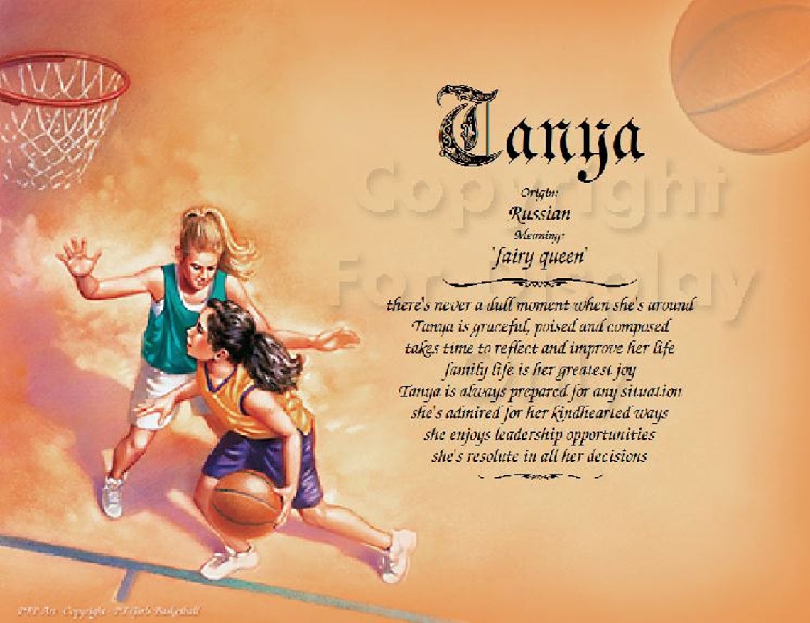 Girls Basketball Personalized Name Meaning Print Etsy