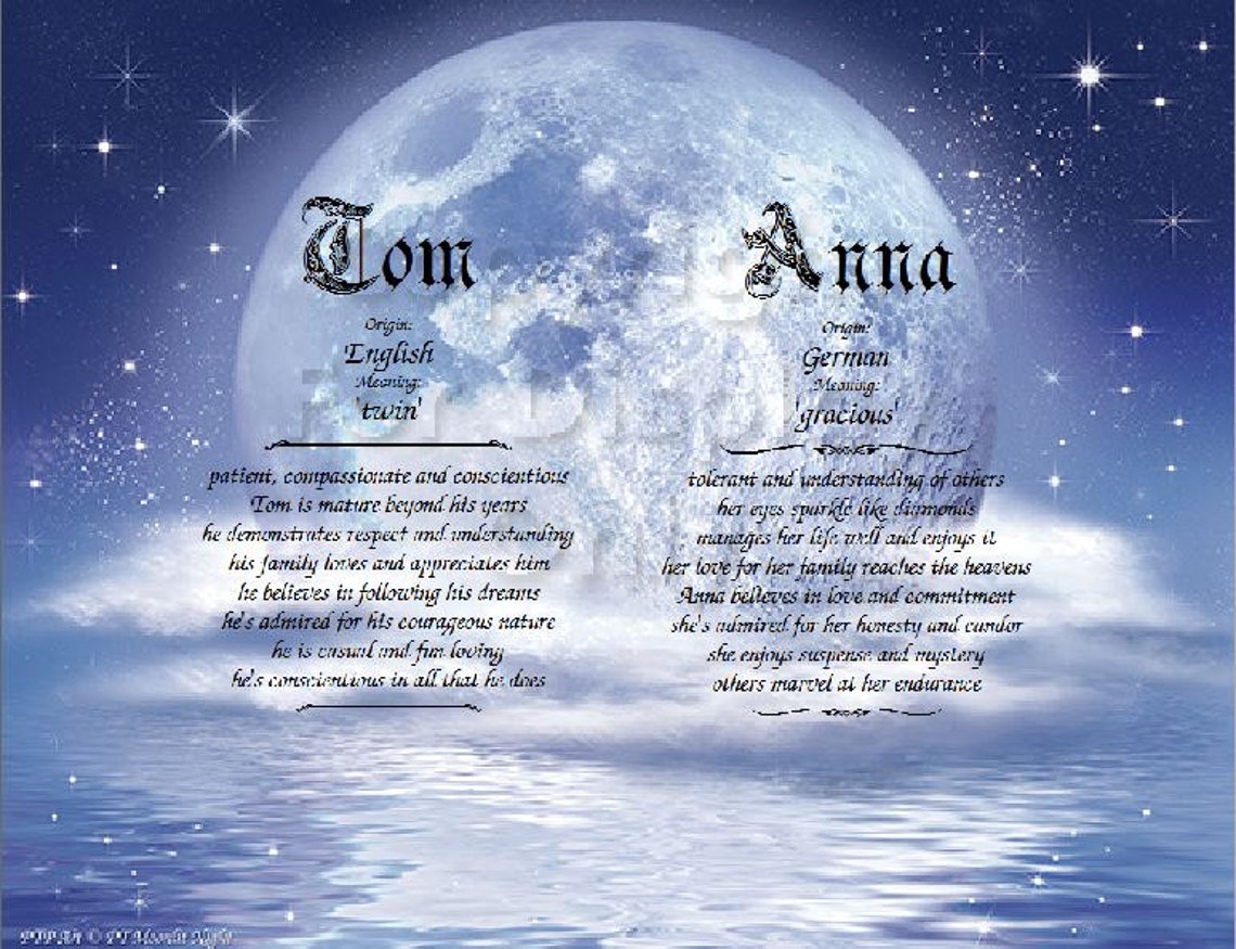 Moonlit Night Double Name Meaning Print Etsy