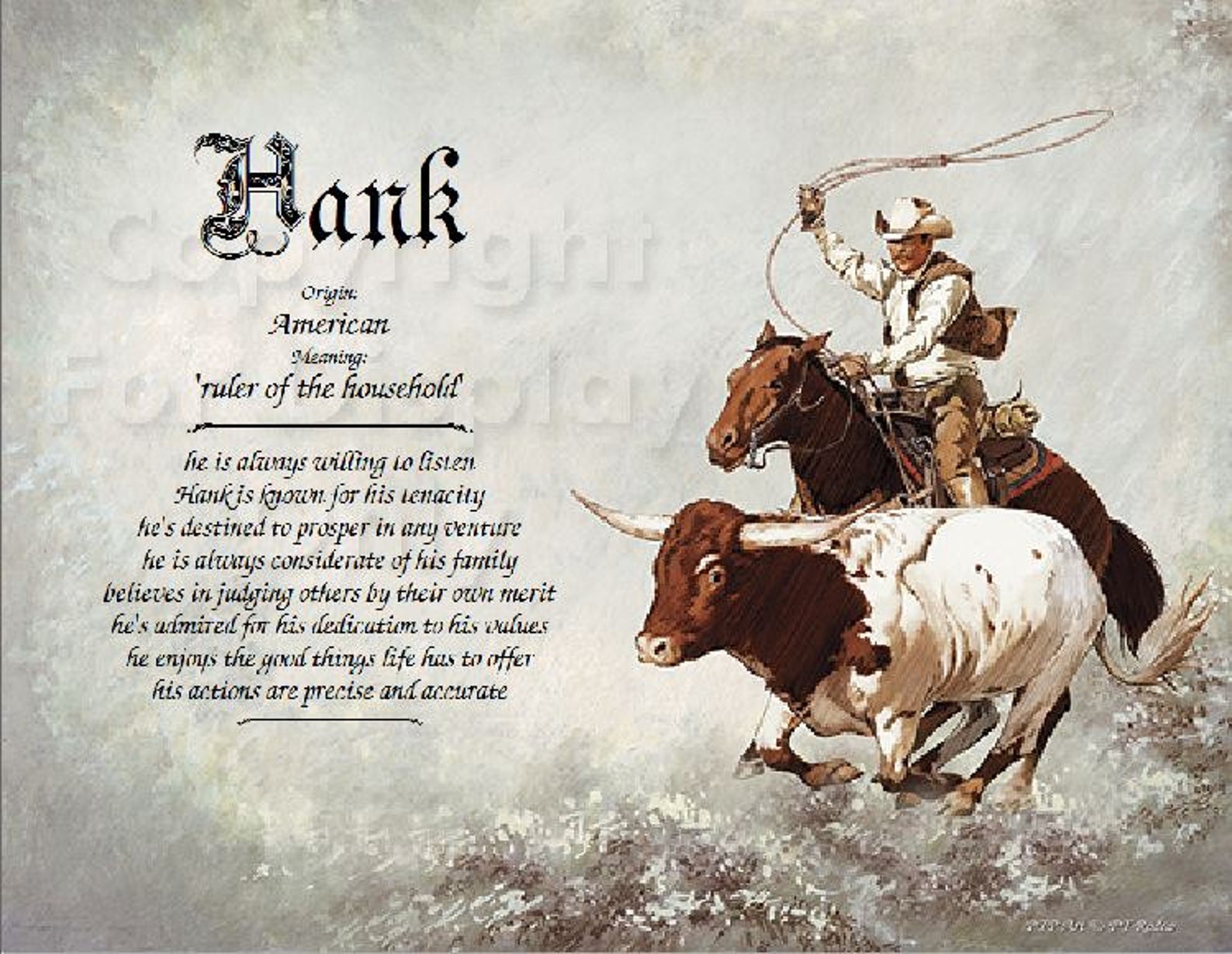 Cowboy Western Personalized Name Meaning Print Etsy