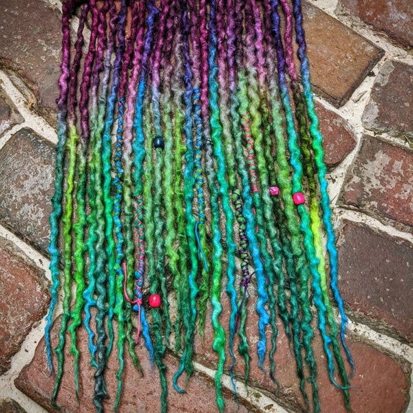 Psychedelic Orchid Accent Set of Wool Dreadlocks