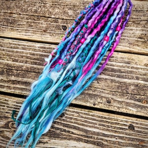 Magenta, Violet and Aqua Partial Set of Wool Dreadlocks