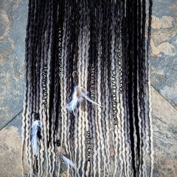 Solitary Sorceress Black and Silver Half set of Wool Dreadlocks