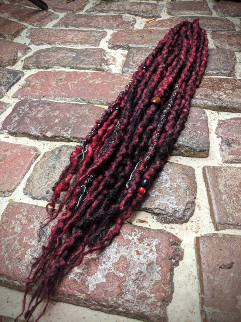 Burgundy Partial Set of Wool Dreadlocks image 3