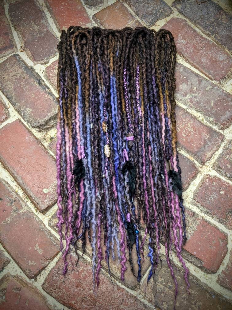 Orchids and Amethyst Full Set of Wool Dreadlocks