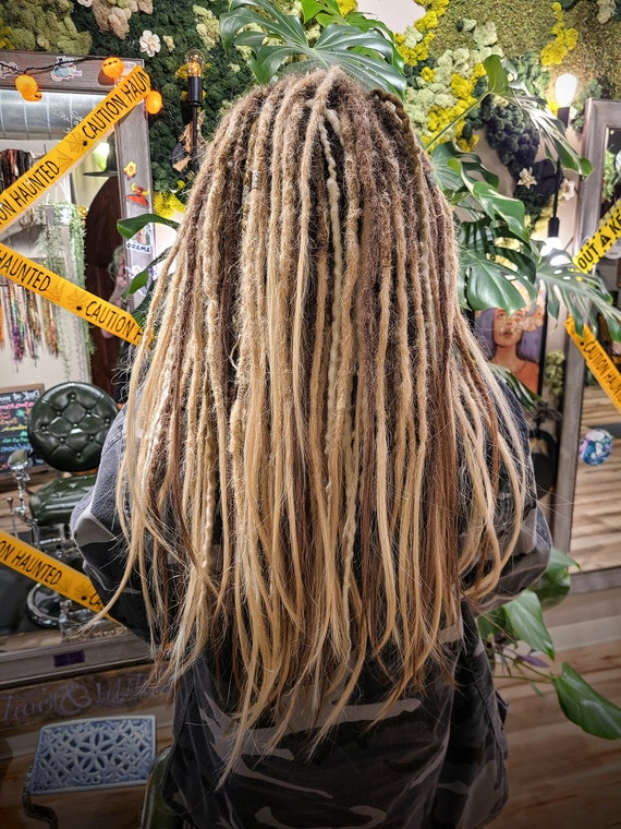 Long Blonde green tie on Loc extensions First time dread extensions experience main image 3