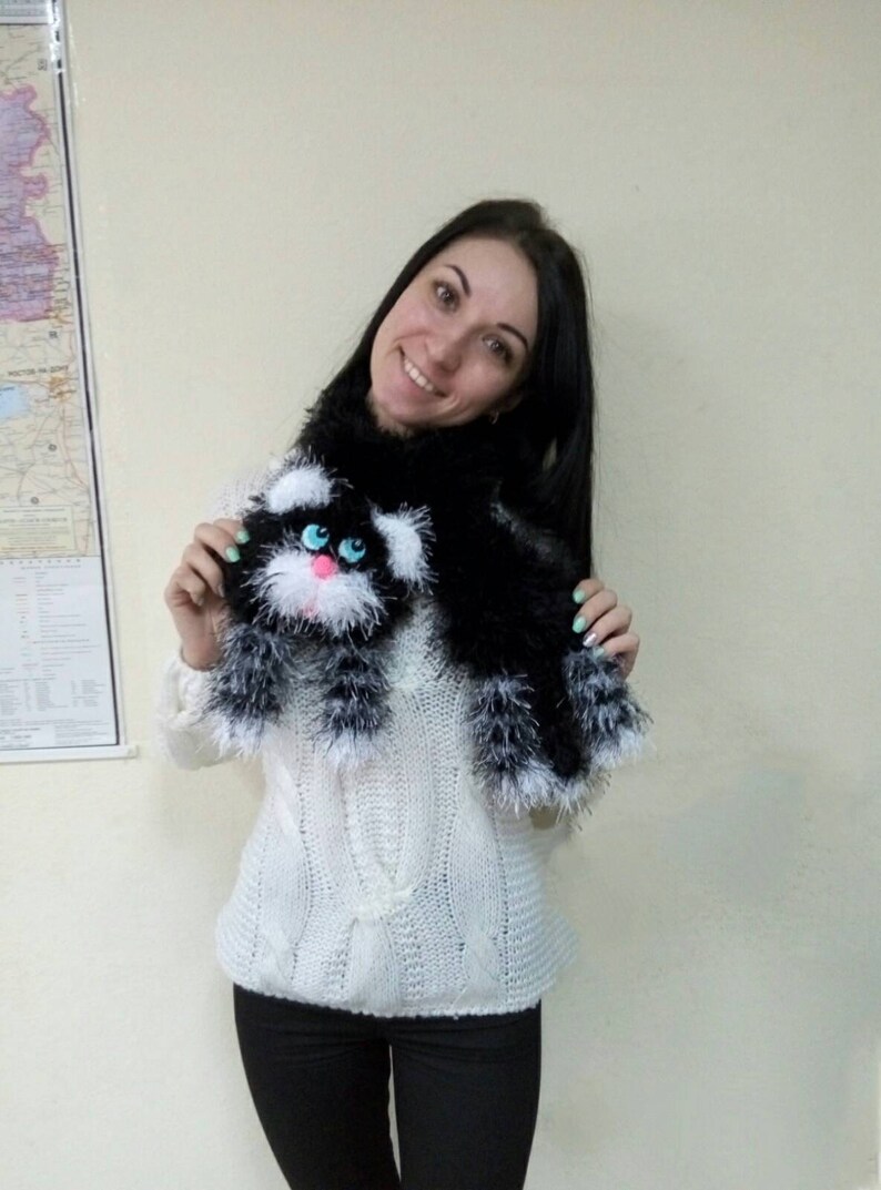 Funny Cat scarf soft scarf animal scarf knit scarf funny scarf Etsy