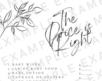 black and white leaves The Price is Right BABY SHOWER digital download