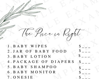 DIGITAL DOWNLOAD Sage baby shower the price is right game