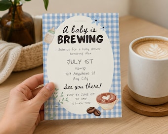 Custom Editable download Baby Shower A Baby Is Brewing invitation Coffee themed