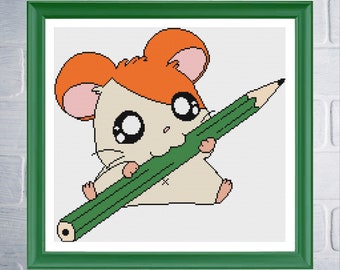 Hamtaro with a pencil Cross-Stitch PDF Pattern