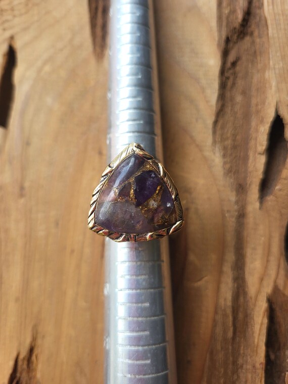 Copper Triangle Rings Barse Thai Amethyst and Copper triangle ring Gold Pla… - Gem