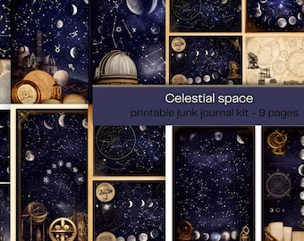 Kit di materiali stampabili per junk journal a tema spazio celeste
