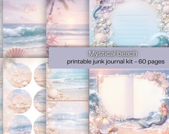 Kit per junk journal a tema spiaggia mistica stampabile – Carte con tema oceano, sfondi marini, kit per scrapbooking, download digitale