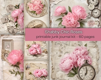 Kit stampabile per junk journal in stile shabby chic con peonie