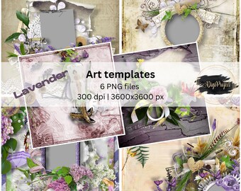 Lavender Quick Pages, pagine di album di ritagli digitali, pagine di album predefinite, modelli di album fotografici, modelli di album digitali, pagine png