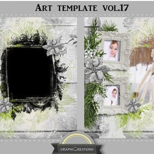 Art template with photo mask, scrapbook album page, clipping mask, photo album photo book photoshop template, digital album template