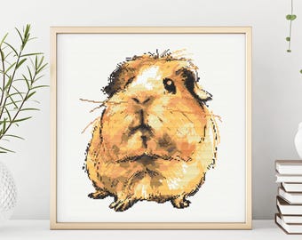 Guinea pig cross stitch pattern, cute animal cross stitch pdf pattern, modern embroidery design, modern cross stitch pattern, DMC pallet