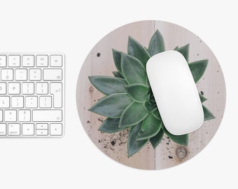 Succulent Mouse Pad Round, Printed Succulent Desk Mousepad, Home Office Accessories, Workspace Decor, Gift for him her, Desk Office