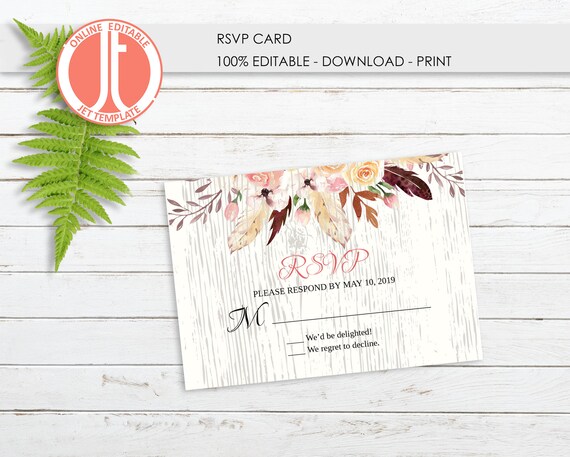 watercolor rsvp card flowers rsvp printable editable rsvp card wedding response card rsvp template jettemplate wood watercolor flowers create your own rsvp cards