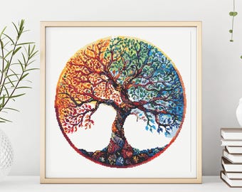 Tree of life cross stitch pattern, boho cross stitch pattern, rainbow tree cross stitch pattern, nature cross stitch pattern, xstitch chart