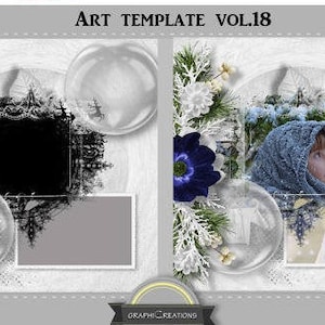 Art template with photo mask, scrapbook album page, clipping mask, photo album photo book photoshop template, digital album template