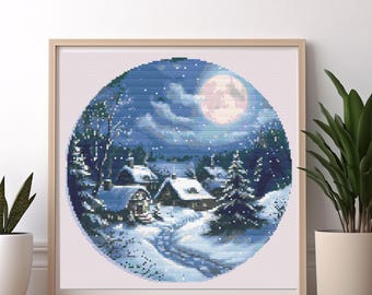 Christmas Night Village Cross Stitch Pattern (PDF)